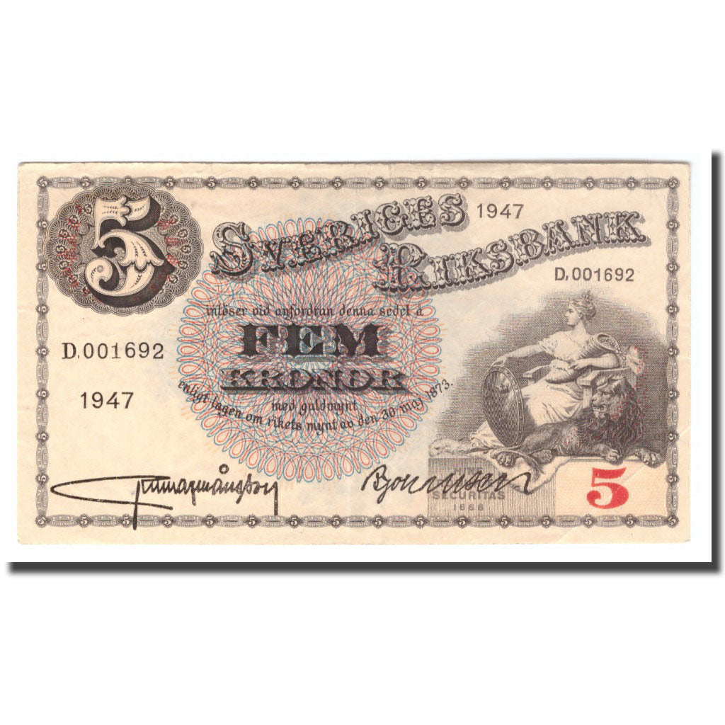Banknote, Sweden, 5 Kronor, 1947, 1947, KM:33ad, EF(40-45)