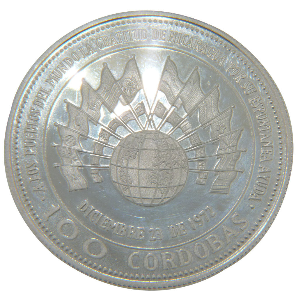 NICARAGUA, 100 Cordobas, 1975, KM #36, MS(65-70), Silver, 25.00