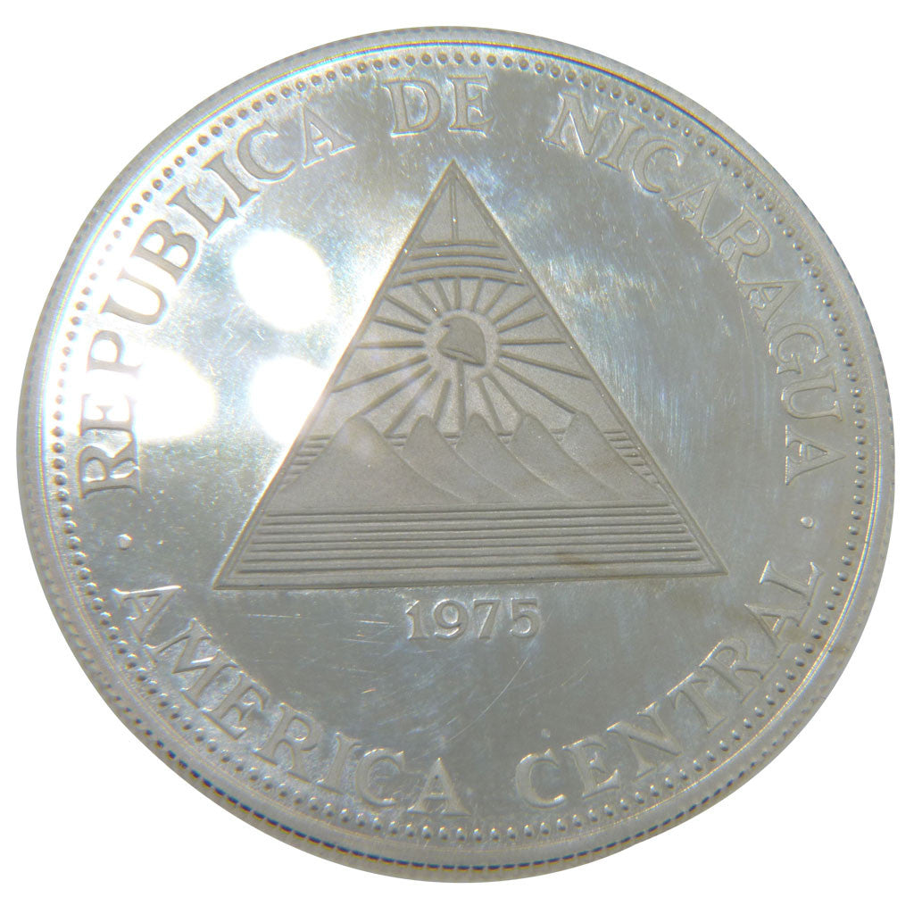 NICARAGUA, 100 Cordobas, 1975, KM #36, MS(65-70), Silver, 25.00