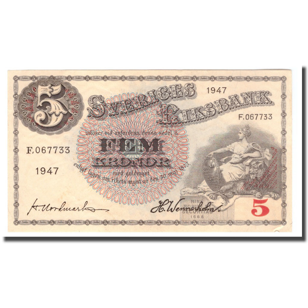 Banknote, Sweden, 5 Kronor, 1947, 1947, KM:33ad, AU(50-53)