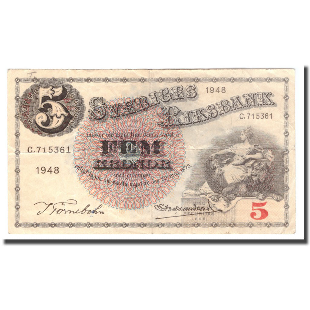 Banknote, Sweden, 5 Kronor, 1948, 1948, KM:33ae, F(12-15)
