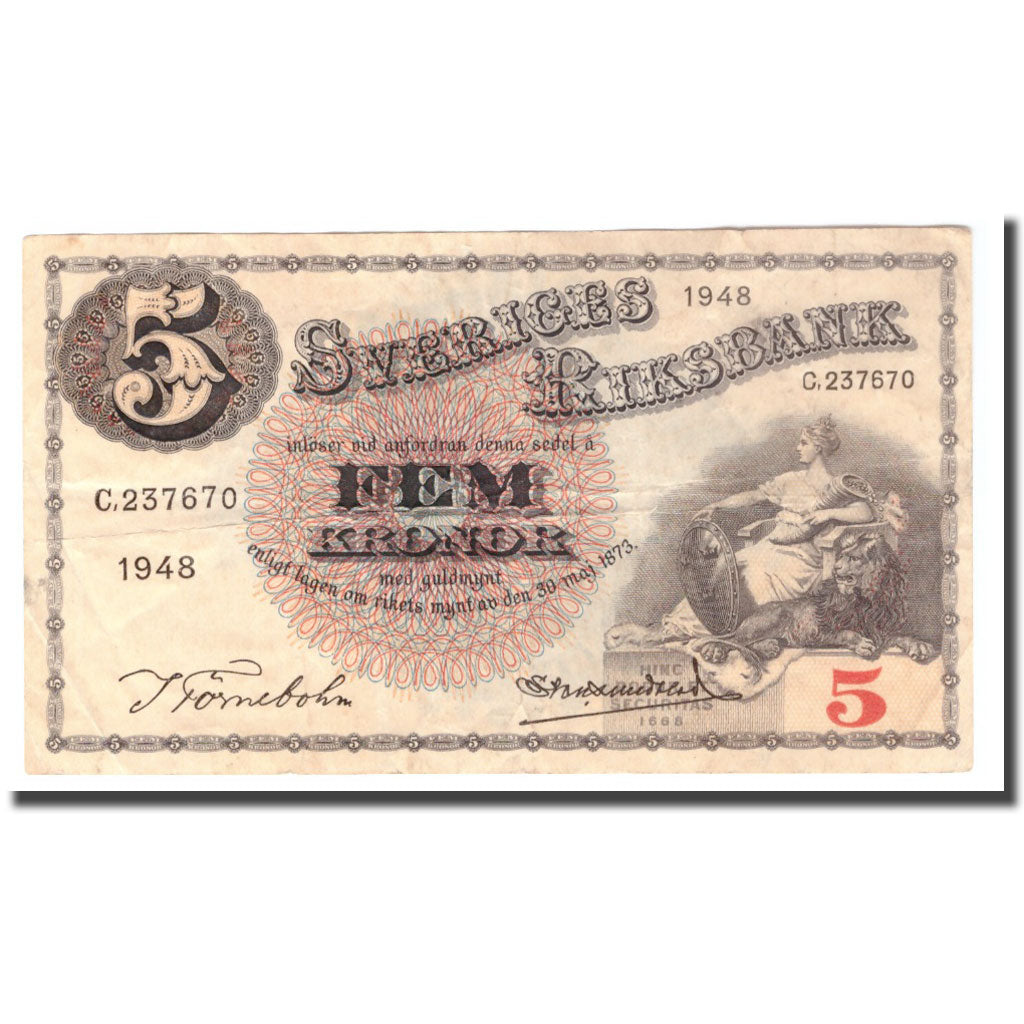 Banknote, Sweden, 5 Kronor, 1948, 1948, KM:33ae, F(12-15)