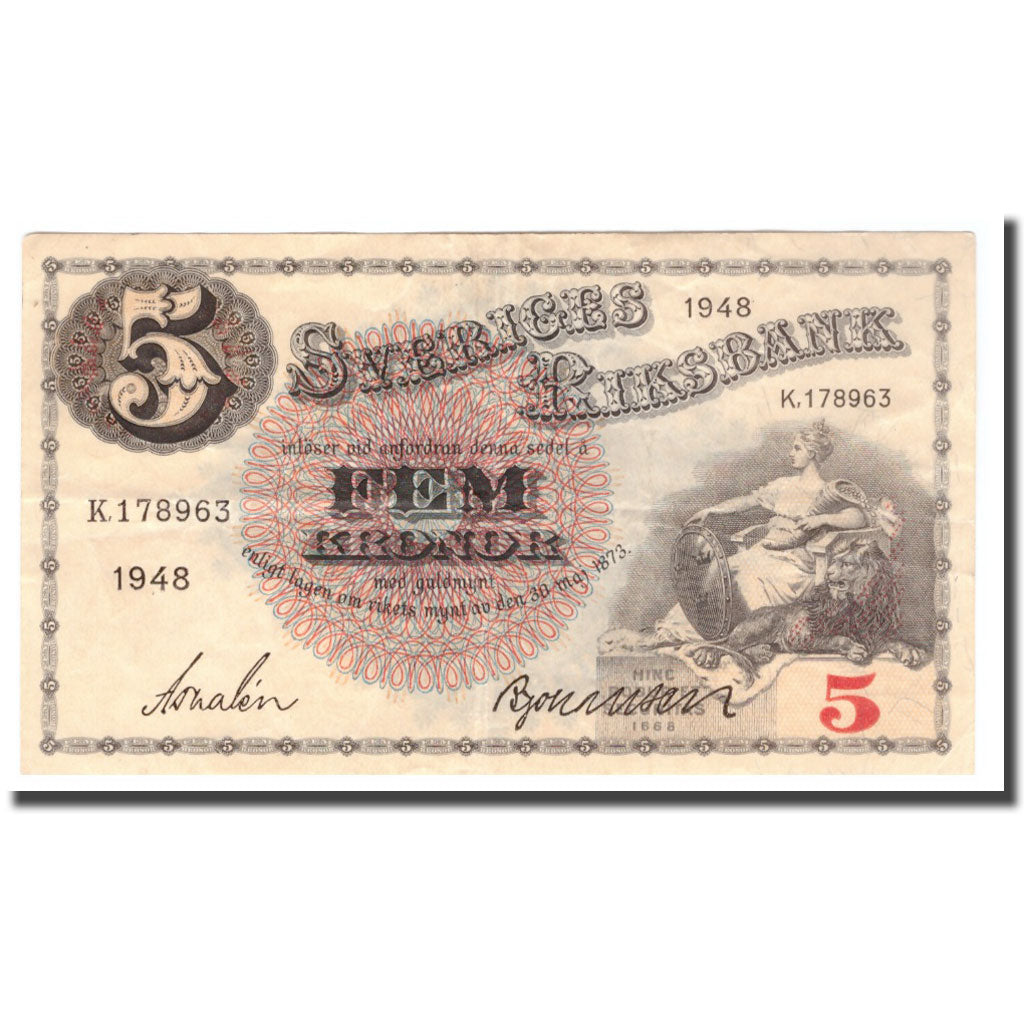 Banknote, Sweden, 5 Kronor, 1948, 1948, KM:33ae, VG(8-10)