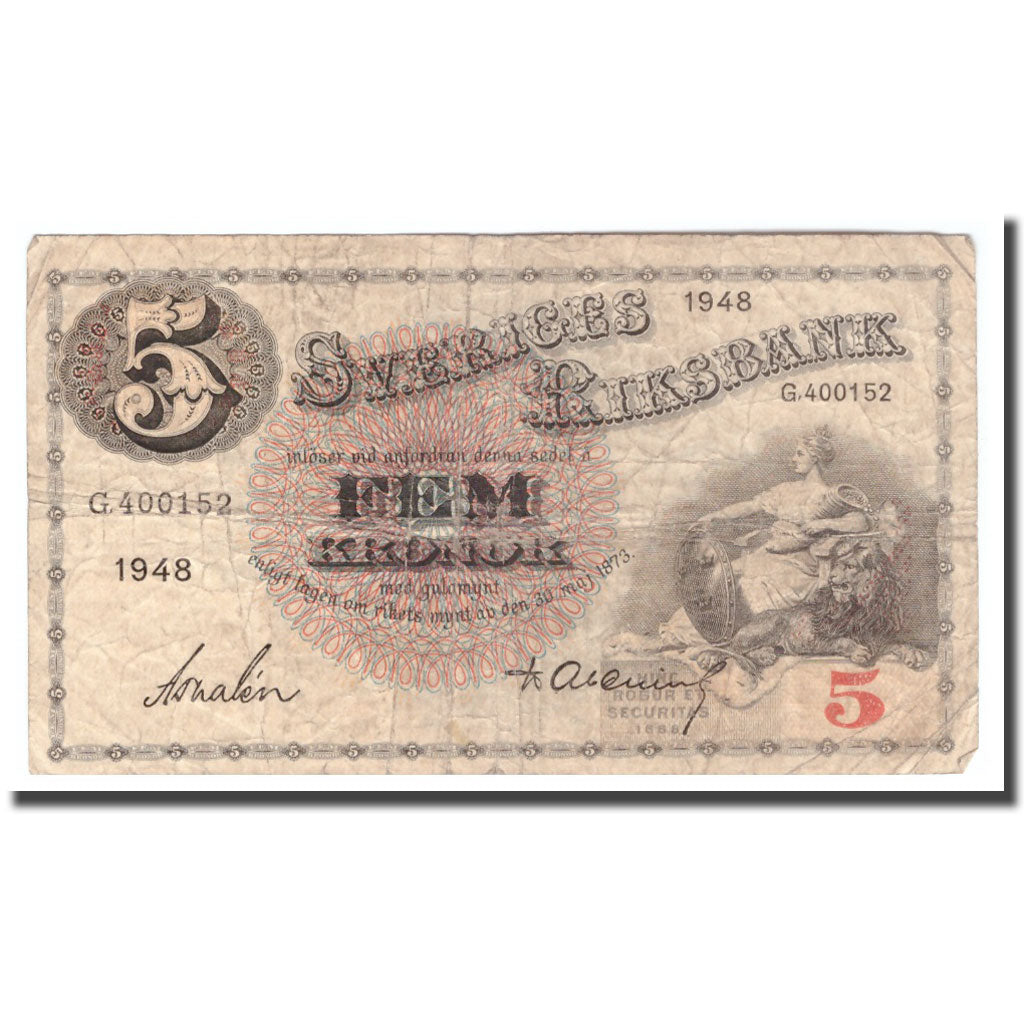 Banknote, Sweden, 5 Kronor, 1948, 1948, KM:33ae, VG(8-10)