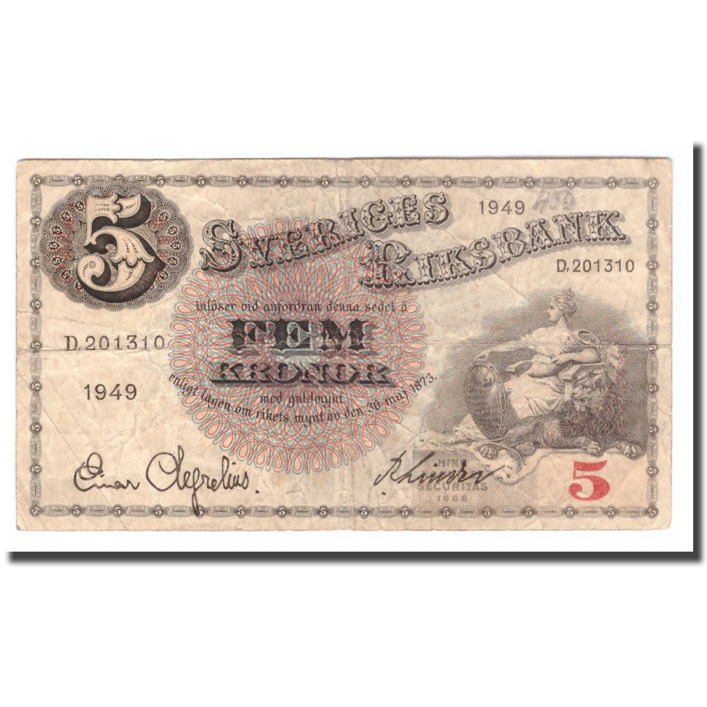 Banknote, Sweden, 5 Kronor, 1949, 1949, KM:33af, VG(8-10)