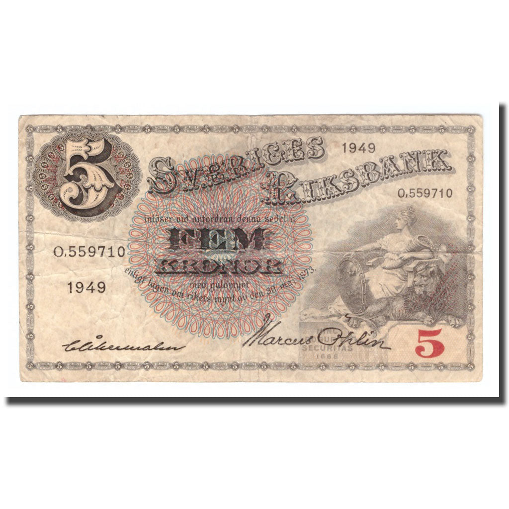 Banknot, Szwecja, 5 Kronor, 1949, 1949, KM:33af, VG(8-10)