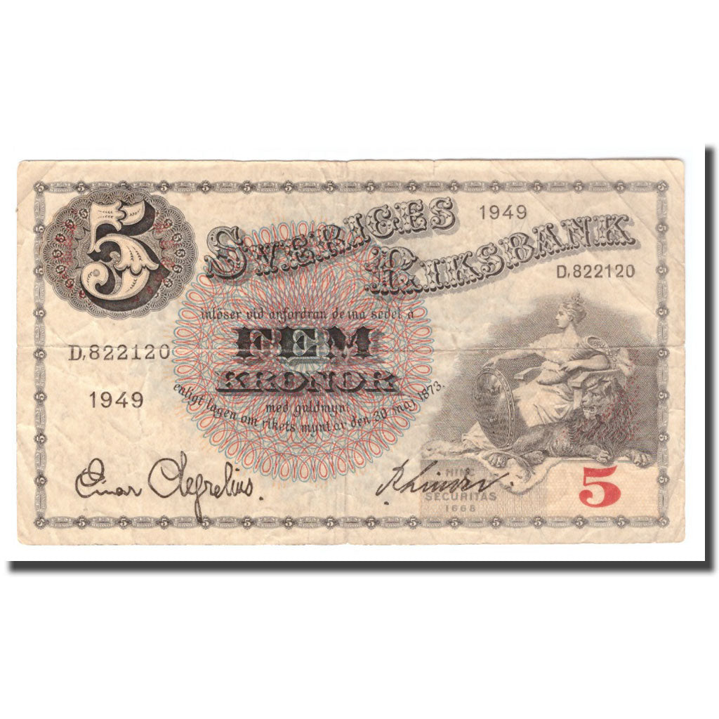 Banknote, Sweden, 5 Kronor, 1949, 1949, KM:33af, VG(8-10)