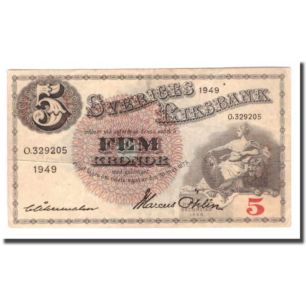 Banknote, Sweden, 5 Kronor, 1949, 1949, KM:33af, VG(8-10)