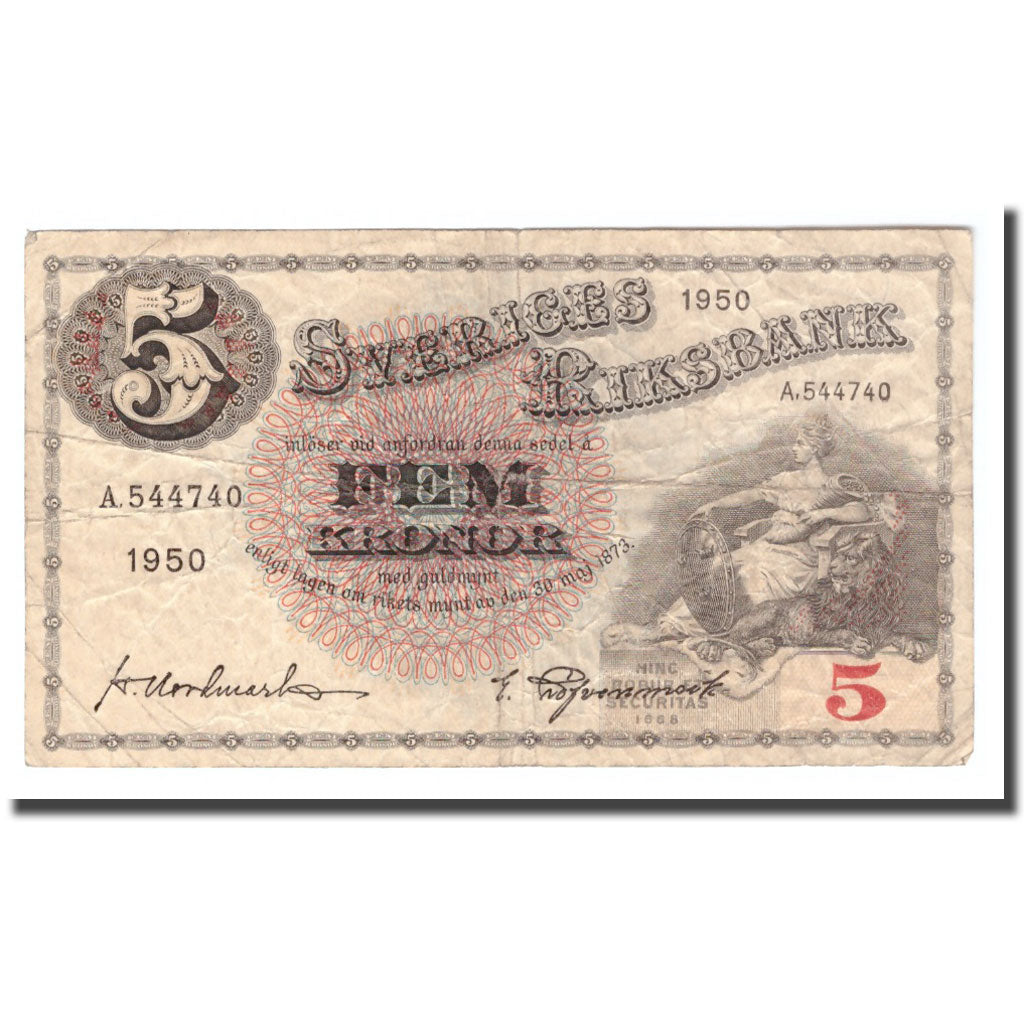 Banknote, Sweden, 5 Kronor, 1950, 1950, KM:33ag, VG(8-10)