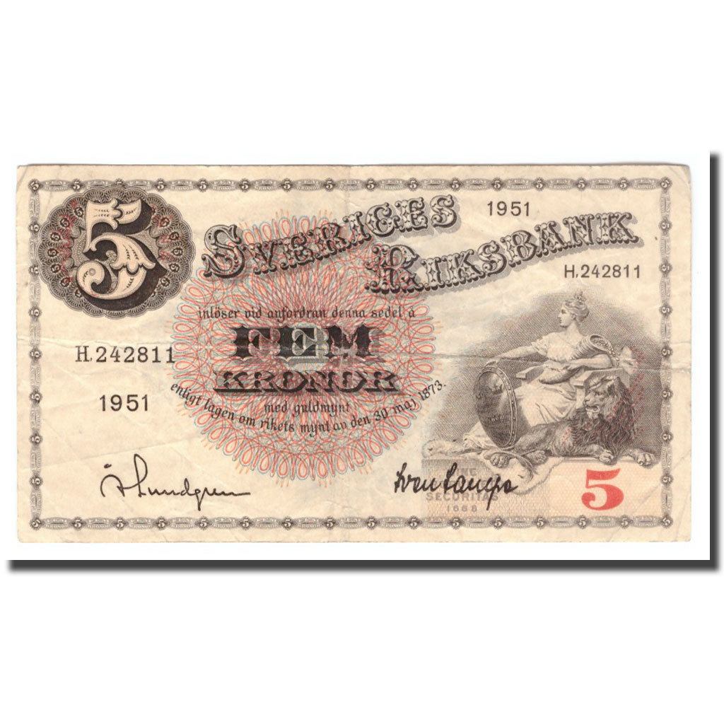 Banknote, Sweden, 5 Kronor, 1951, 1951, KM:33ah, VF(20-25)