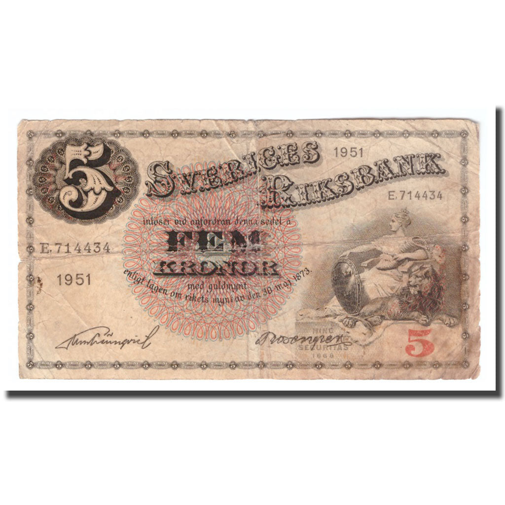 Banknote, Sweden, 5 Kronor, 1951, 1951, KM:33ah, F(12-15)