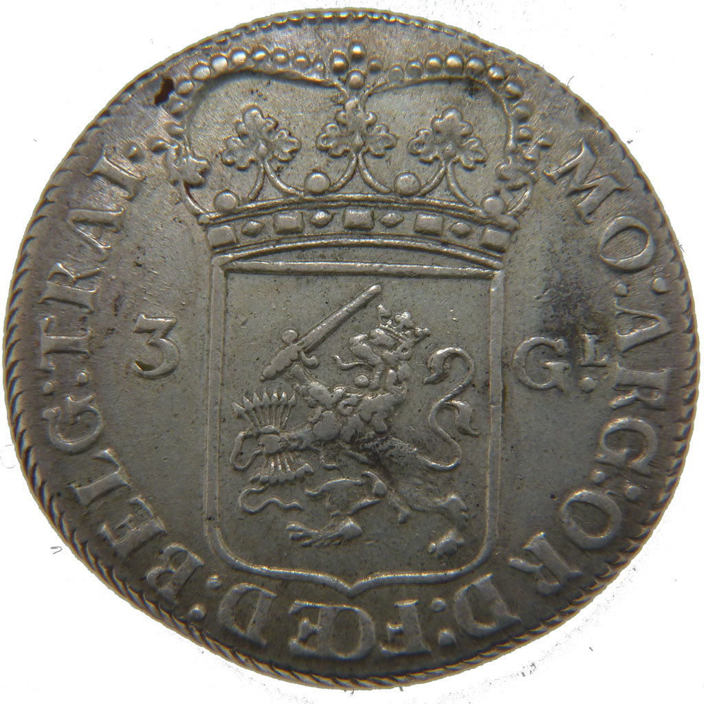 Netherlands, 3 Gulden, 1794, KM #117, AU(50-53), Silver, 31.40