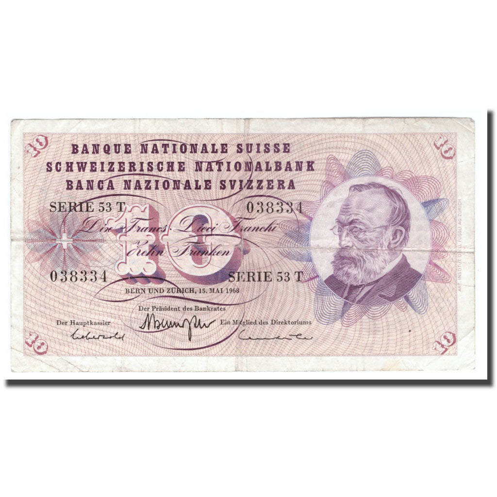 Banknote, Switzerland, 10 Franken, 1968, 1968-05-15, KM:45n, VF(20-25)