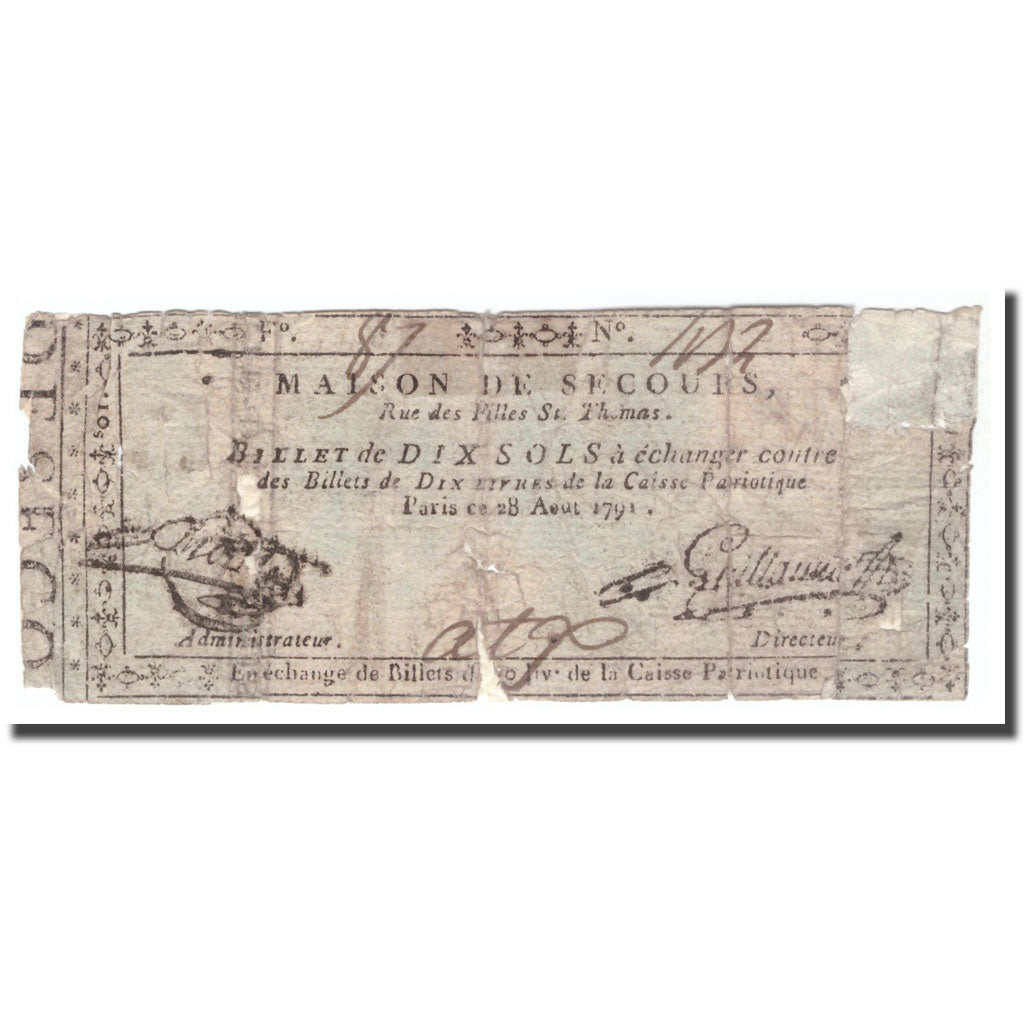 France, 10 Sols, 1791, 1791-08-28, PARIS, VG(8-10)