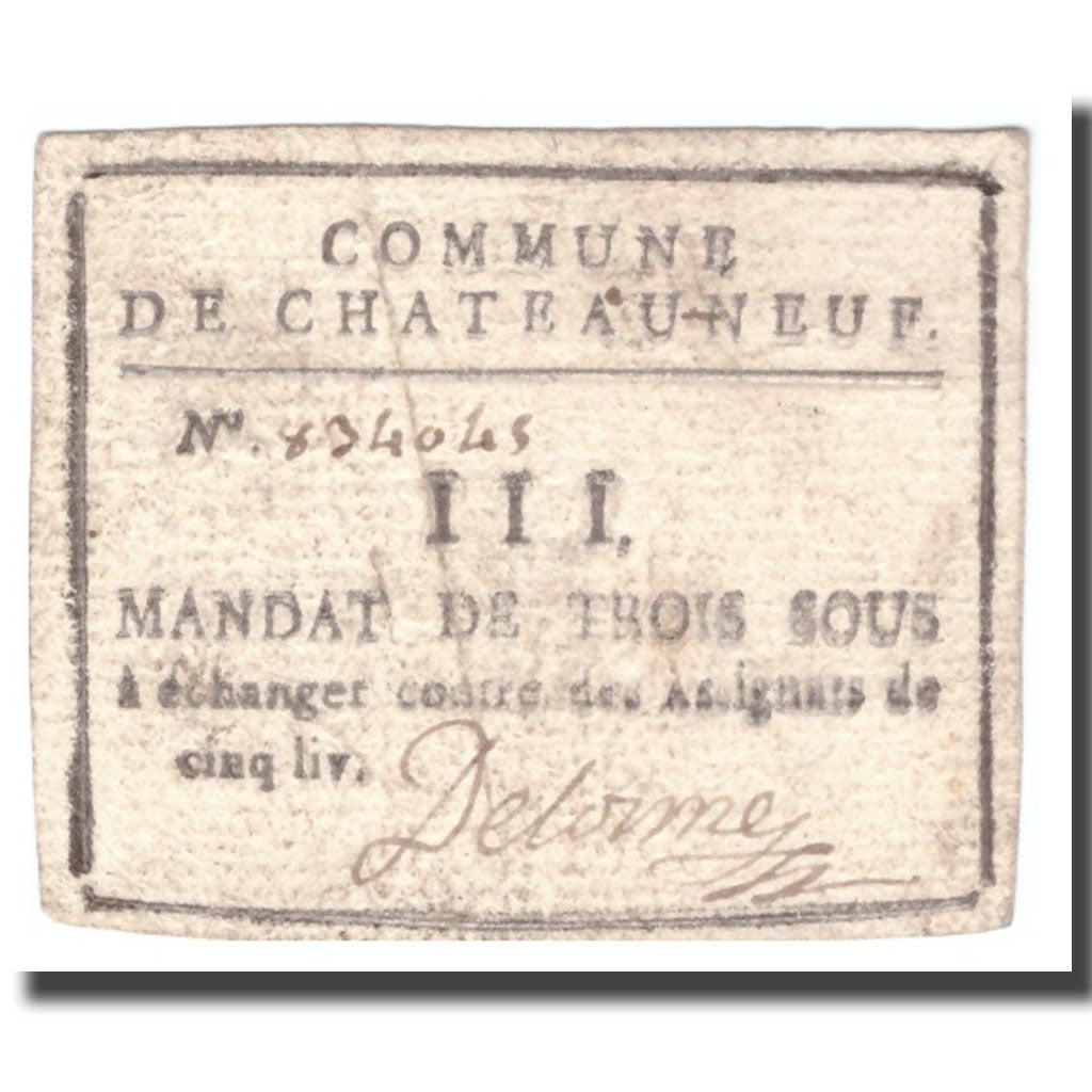 France, 3 Sous, Undated (1791-92), CHATEAUNEUF, EF(40-45)