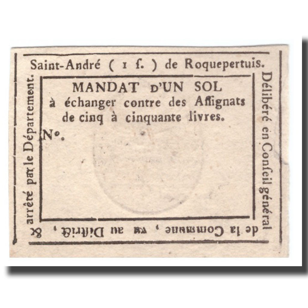 Francia, 1 Sol, Undated (1791-92), SAINT ANDRE DE ROQUEPERTUIS, BB