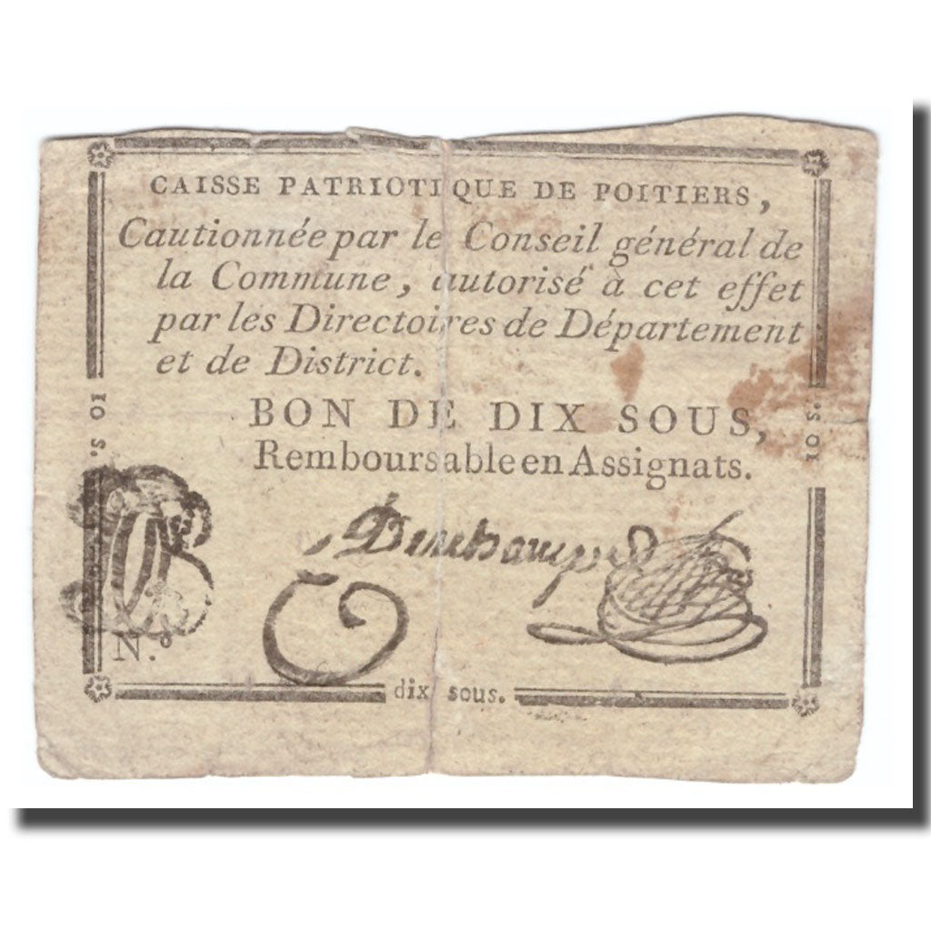 France, 10 Sous, Undated (1791-92), POITIERS, TB