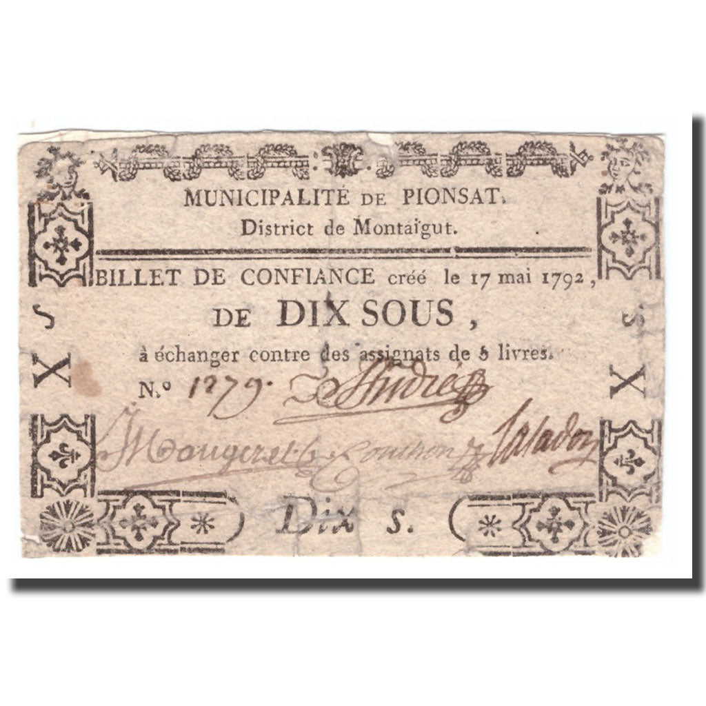 France, 10 Sous, 1792, 1792-05-17, PIONSAT, VF(30-35)