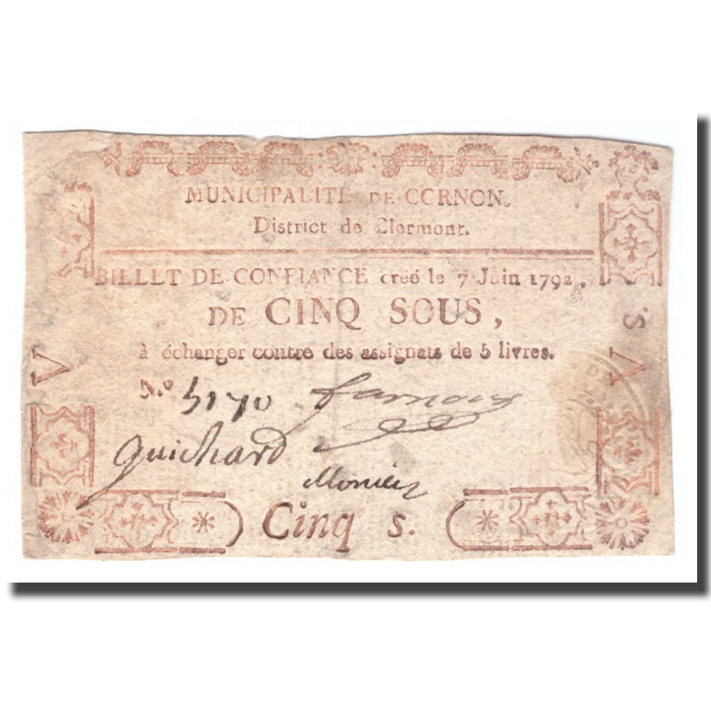 France, 5 Sous, 1792, 1792-06-07, CORNON, VF(30-35)