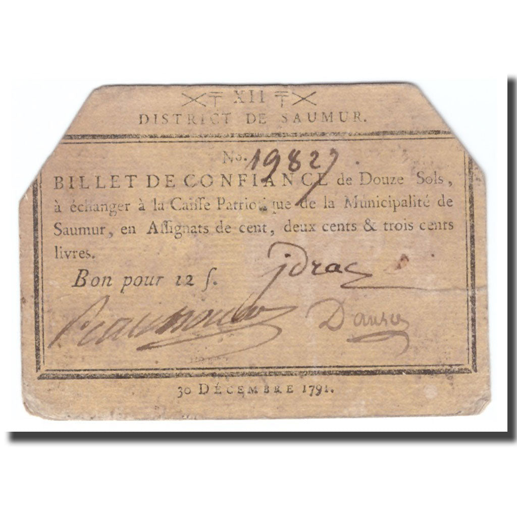 France, 12 Sols, 1791, 1791-12-30, SAUMUR, EF(40-45)