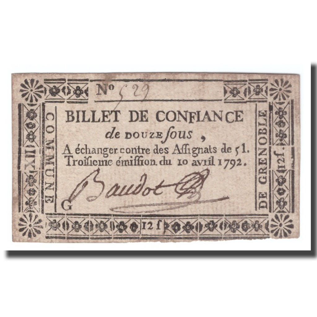 France, 12 Sous, 1792, 1792-04-10, GRENOBLE, EF(40-45)