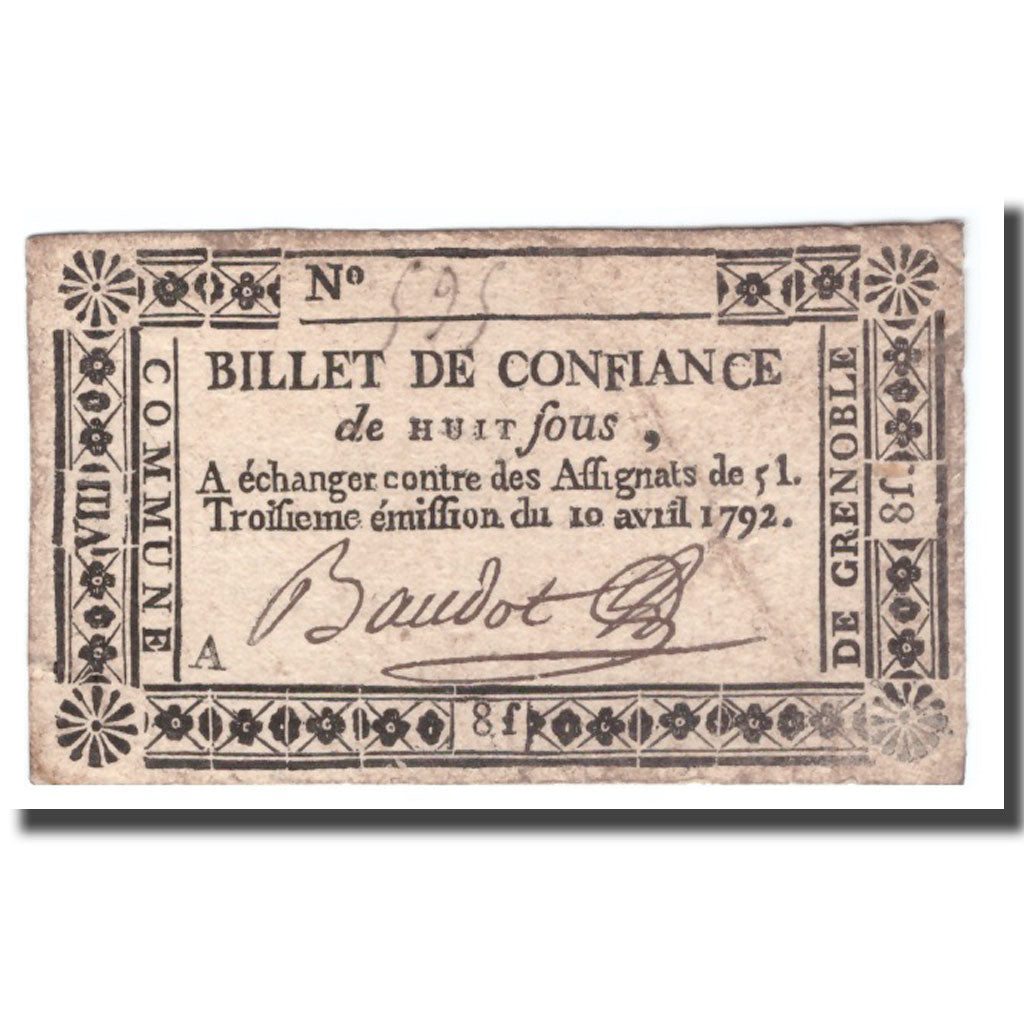 France, 8 Sols, 1792, 1792-04-10, GRENOBLE, TB