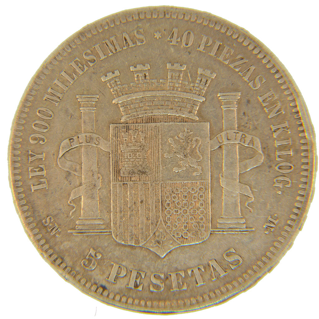 Spain, 5 Pesetas, 1870, Madrid, KM #655, VF(30-35), Silver, 25.00