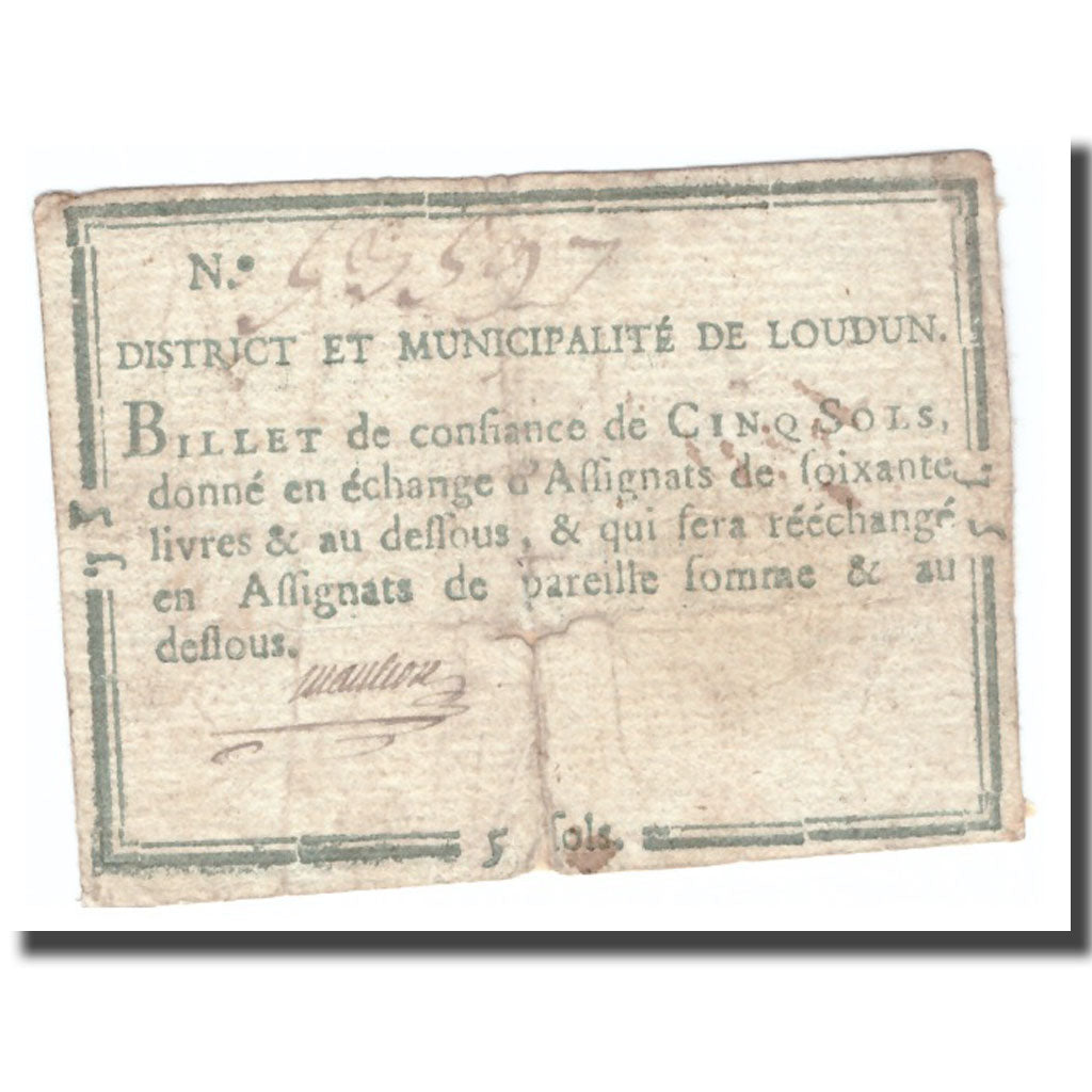 Francia, 5 Sols, Undated (1791-92), LOUDUN, MB
