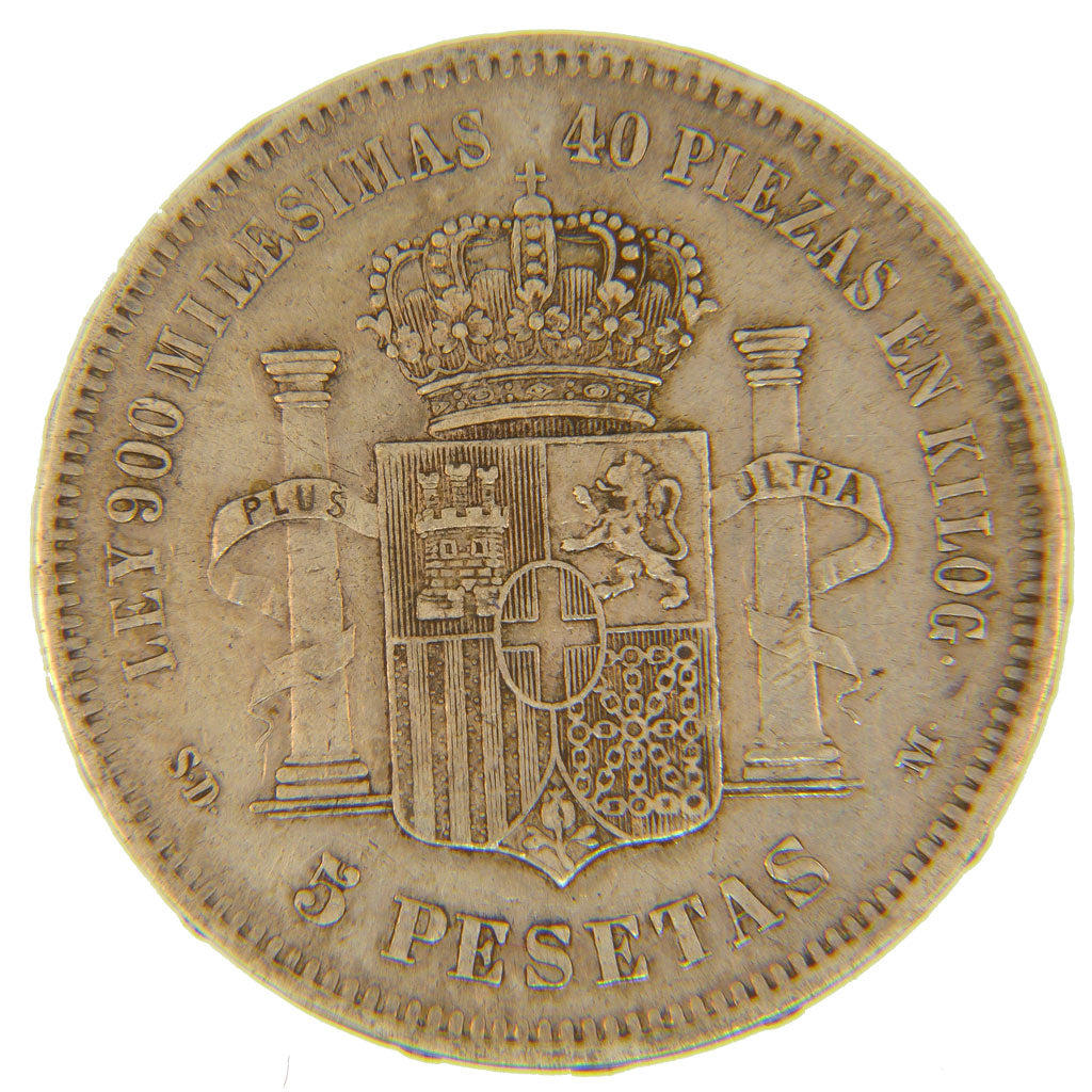 Spain, 5 Pesetas, 1871, KM #666, EF(40-45), Silver, 25.00