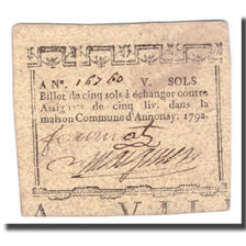 France, 5 Sols, 1792, 1792, ANNONAY, VF(30-35)