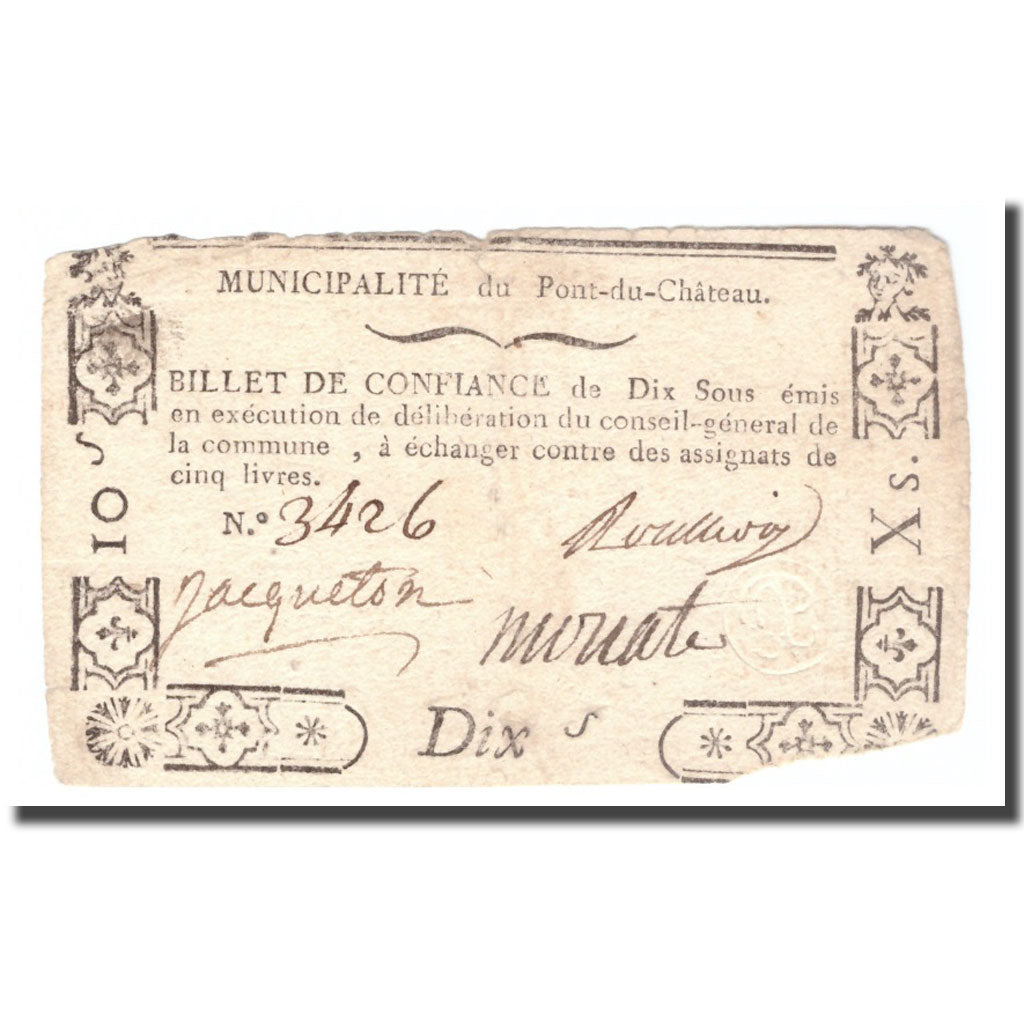 France, 10 Sous, Undated (1791-92), PONT-DU-CHATEAU, TB