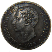 Spagna, Alfonso XII, 5 Pesetas, 1875, BB, Argento, KM:671