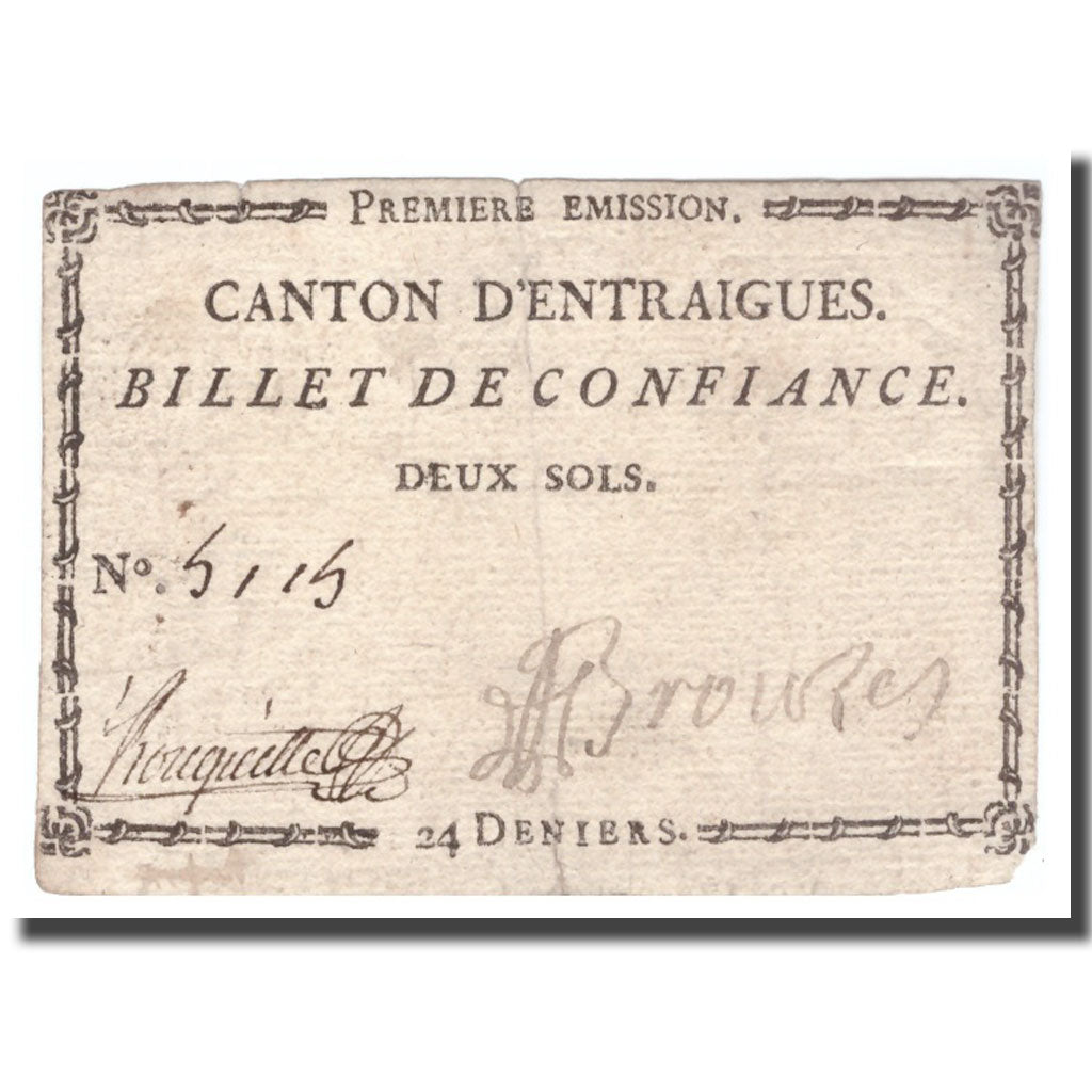 France, 2 Sols, Undated (1791-92), ENTRAIGUES, TB+
