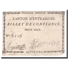 France, 2 Sols, Undated (1791-92), ENTRAIGUES, TB+
