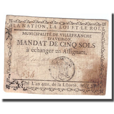 France, 5 Sols, Undated (1791-92), VILLEFRANCHE, VF(30-35)