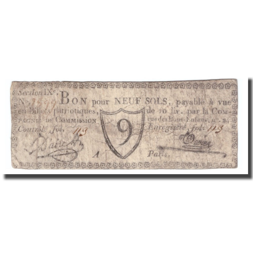 France, 9 Sols, Undated (1791-92), PARIS, VF(20-25)
