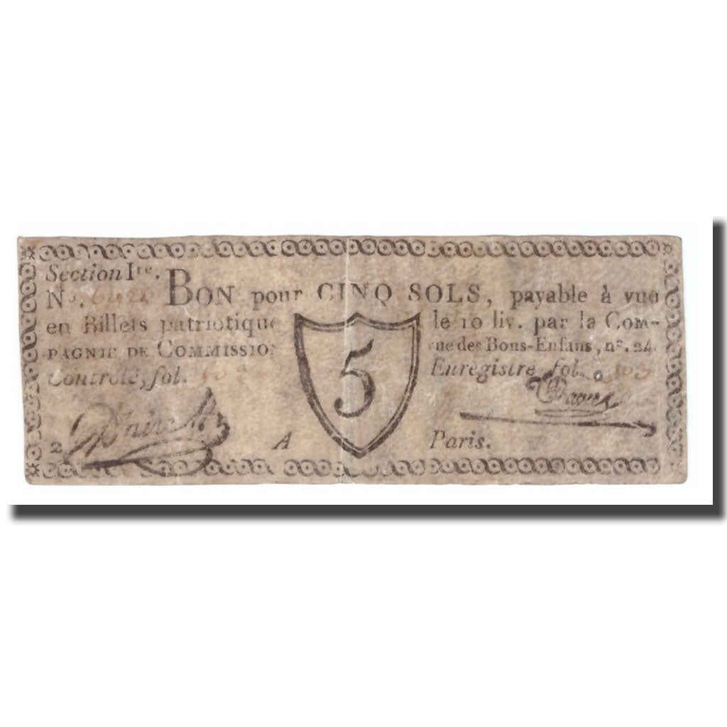 France, 5 Sols, Undated (1791-92), PARIS, F(12-15)