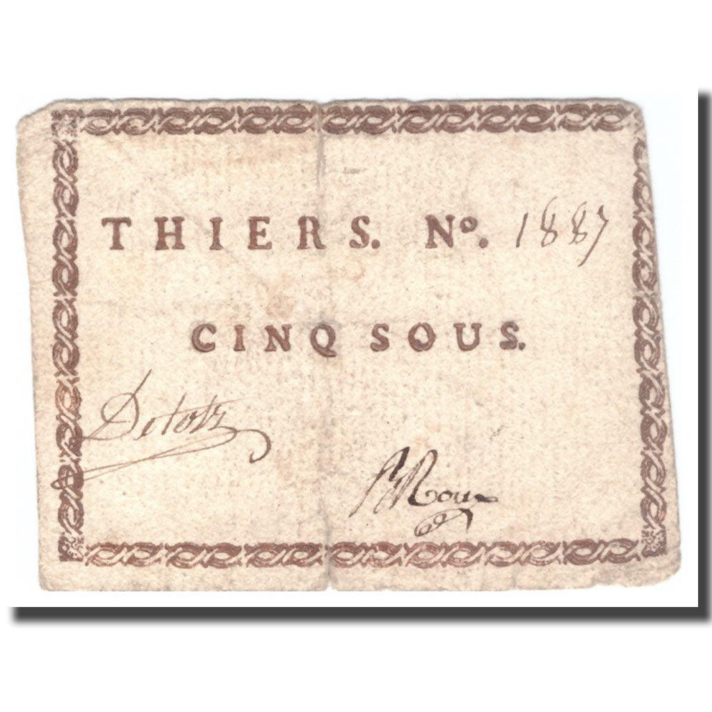 France, 5 Sous, Undated (1791-92), THIERS, VF(20-25)