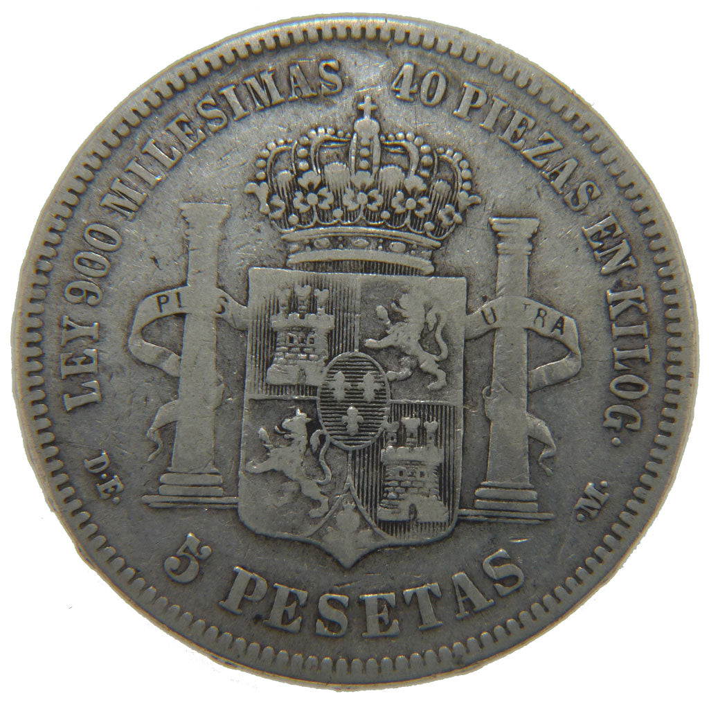 Spain, 5 Pesetas, 1876, KM #671, VF(20-25), Silver, 25.00