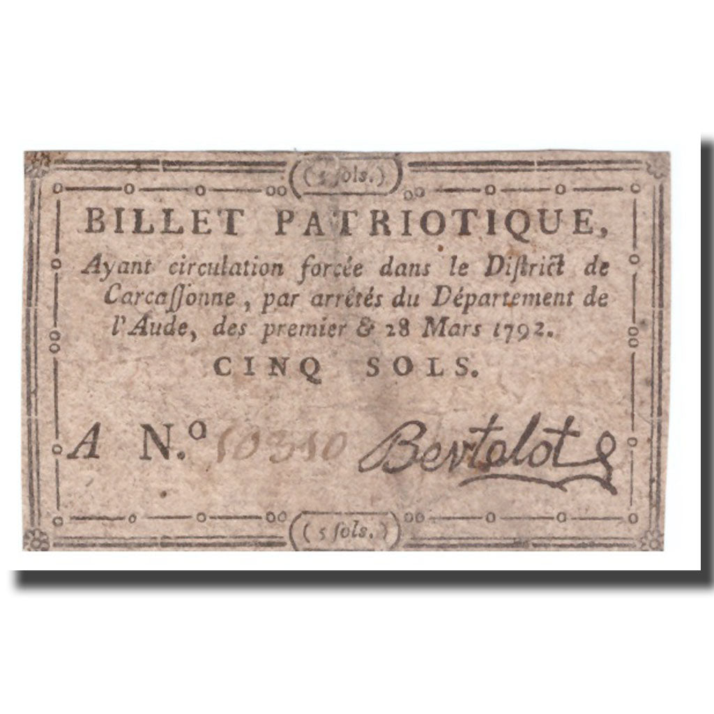 France, 5 Sols, Undated (1791-92), CARCASSONNE, VF(30-35)