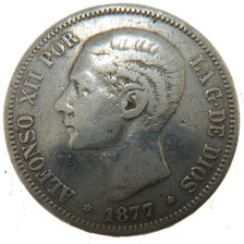 Spain, 5 Pesetas, 1877, KM #676, VF(20-25), Silver, 25.00