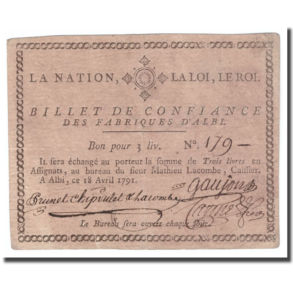 Frankrijk, 3 Livres, 1791, 1791-04-18, ALBI, TTB+