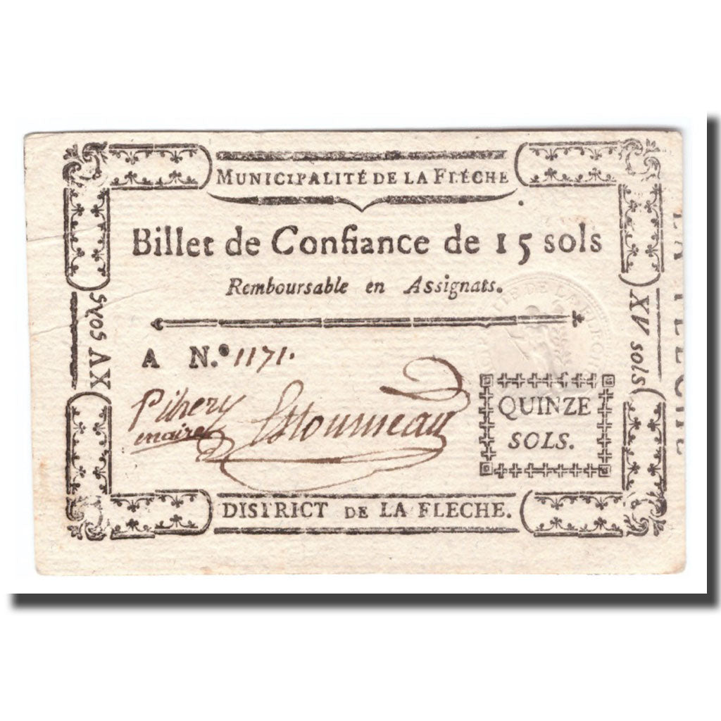 France, 15 Sols, Undated (1791-92), FLECHE, AU(55-58)