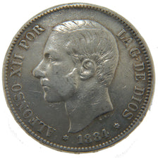 Spain, 5 Pesetas, 1884, KM #688, EF(40-45), Silver, 25.00