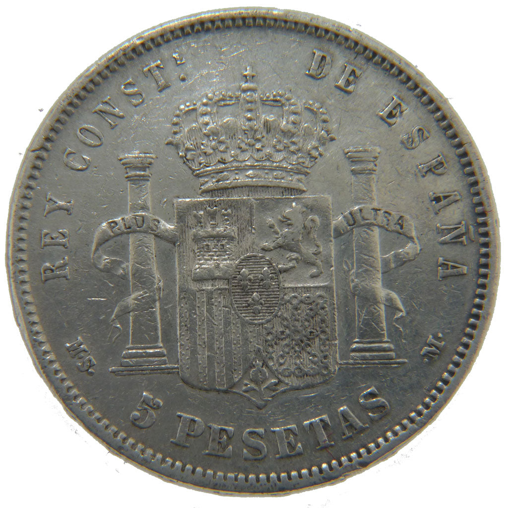 Spain, 5 Pesetas, 1884, KM #688, EF(40-45), Silver, 25.00