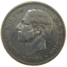 Spain, 5 Pesetas, 1885, KM #688, VF(30-35), Silver, 24.80
