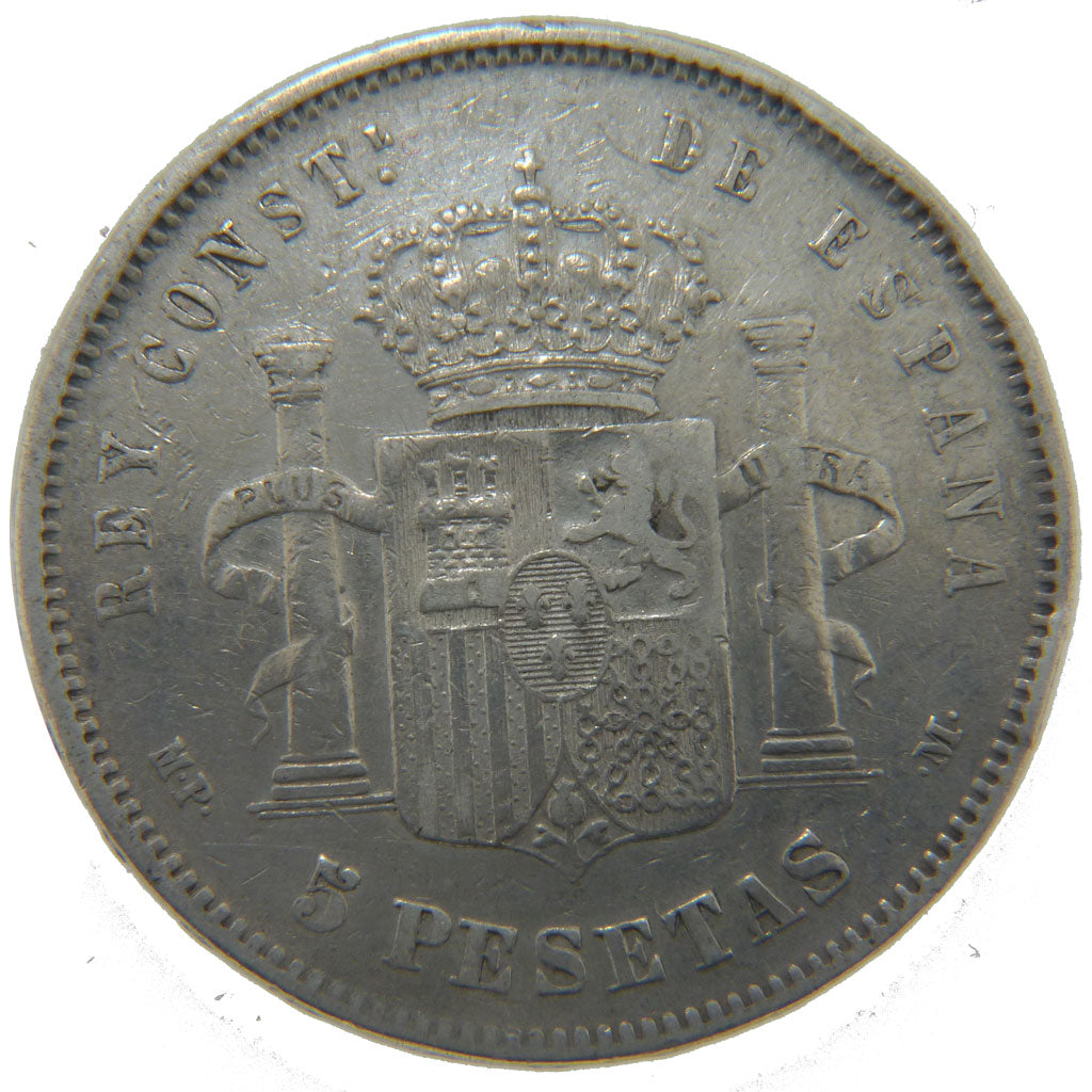 Spain, 5 Pesetas, 1885, KM #688, VF(30-35), Silver, 24.80