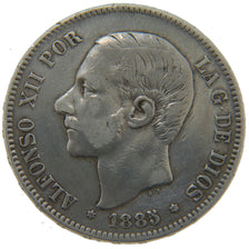Spain, 5 Pesetas, 1885, KM #688, EF(40-45), Silver, 25.00