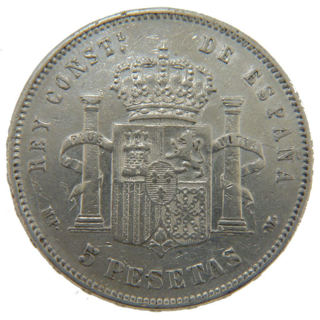 Spain, 5 Pesetas, 1888, KM #689, EF(40-45), Silver, 25.00