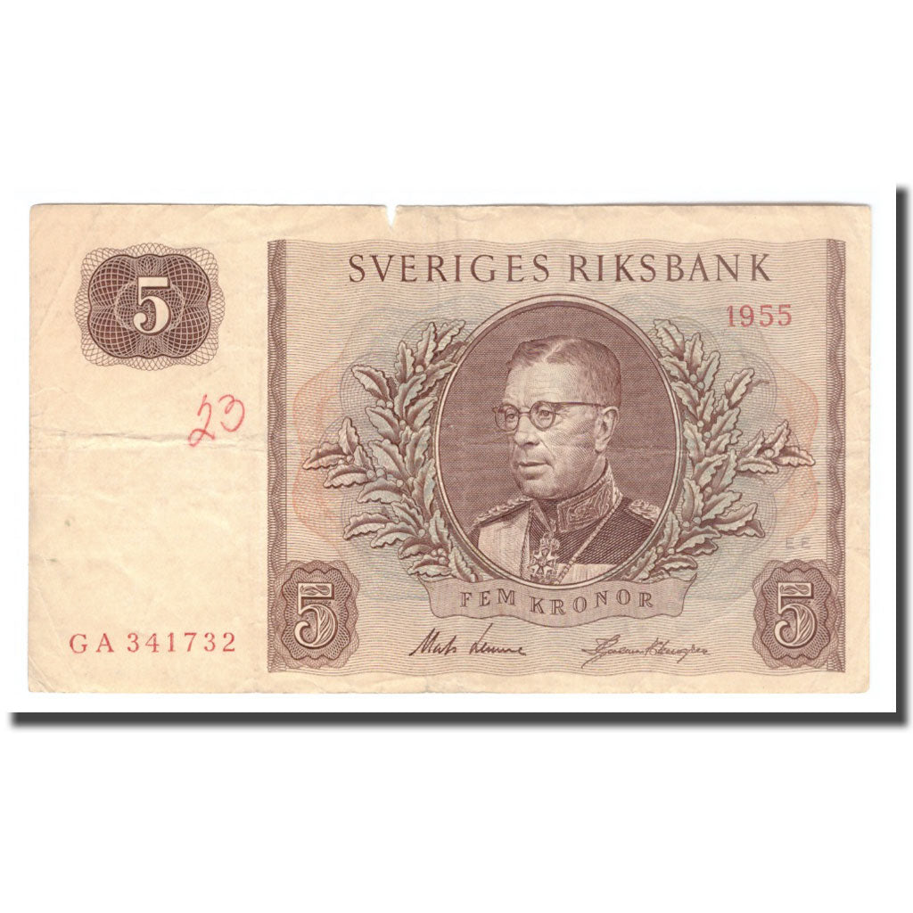 Banknote, Sweden, 5 Kronor, 1955, 1955, KM:42b, VF(20-25)